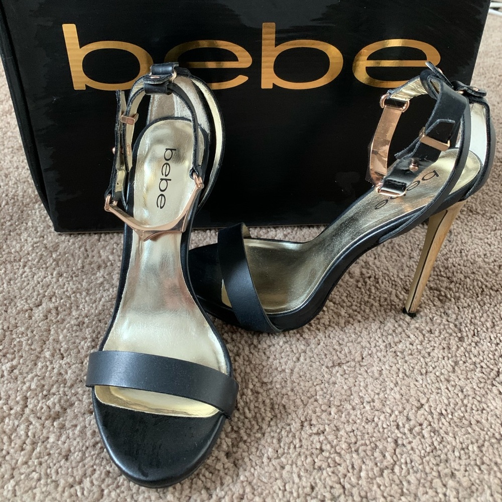 Size 6 Bebe heels with rose gold ankle strap